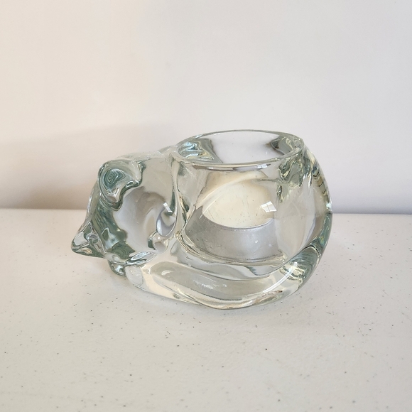 Vintage Indiana Clear Glass  Sleeping Cat Votive Tealight Candle Holder Eclectic - Picture 2 of 5